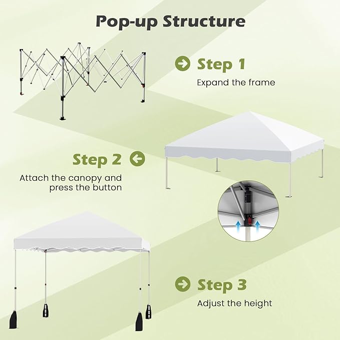 Tangkula 10x10 FT Pop Up Canopy, UPF50+ Easy Set up Instant Tent with Wheeled Bag, 8 Stakes, 4 Anchors, 4 Wind Ropes, 4 Sandbags, Heavy Duty Outdoor Canopy Tent 10x10 for Patio Party Backyard (White)