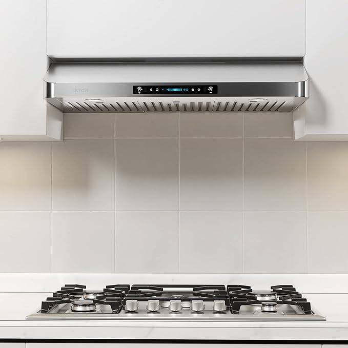 IKTCH 36 Inch Under Cabinet Range Hood with 900-CFM, 4 Speed Gesture Sensing&Touch Control Panel, Stainless Steel Kitchen Vent with 3 Pcs Baffle Filters(IKC01-36)