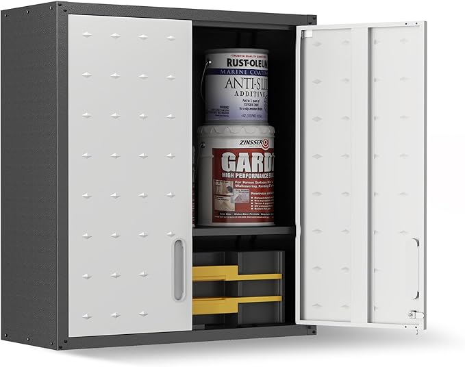 Garage Wall Cabinet,29.5" W Wall Mounted Garage Cabinets with Adjustable Shelf,Heavy Duty Lockable Metal Cabinet,Secure Hanging Tool Cabinet for Basement,Laundry Room,Workshop,Black/Grey