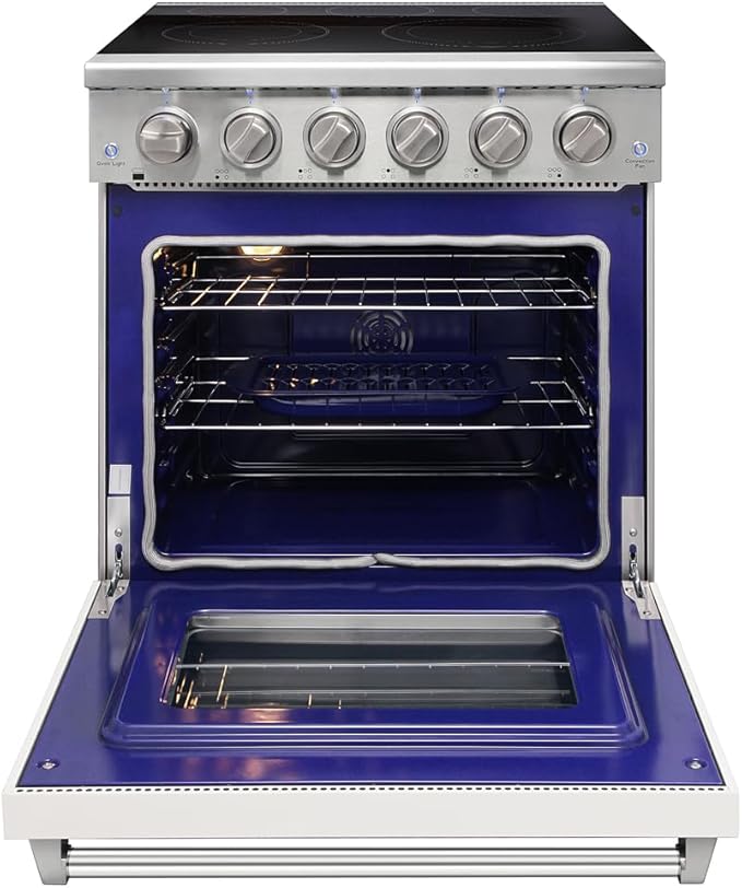 KOSTCH 30 inch Professional Electric Range with 5 Heating Elements Cooktop, 4.55 Cu. Ft. Convection Oven Capacity, Smooth Glass Top, in Stainless Steel, KOS-30RE06H (White)