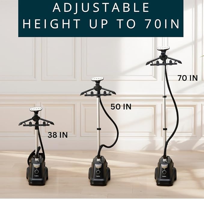 True & Tidy® Heavy-Duty Industrial Standing Garment Steamer for Clothes, 1800 watts, Extra Large 3L water tank 90+ mins of Steam Time (Matte Black, Smart Auto-Off Commercial Garment Steamer)