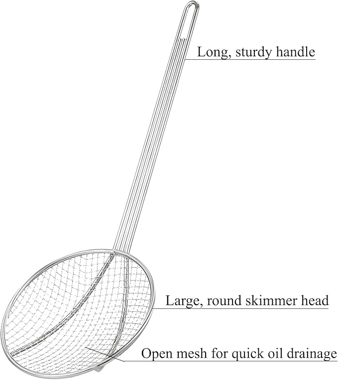 2PCS Fryer Scoop Skimmer Spoon Strainer Spoon Kitchen Spider Frying Spoon Strainer and Utensil for Deep Fryer with Basket, Deep Fryer Cooking, Wok Fry Ladle Spoons with Handle, Asian Spatula Utensils