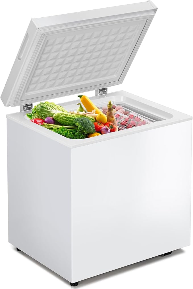 2.0 Cu.Ft Chest Freezer, Compact Chest Freezer with 7 Thermostat, Mini Deep Freezer with Removable Basket, Low Noise, Top Door Free-Standing Freezer for Home/Dorm/Office/Apartment, White