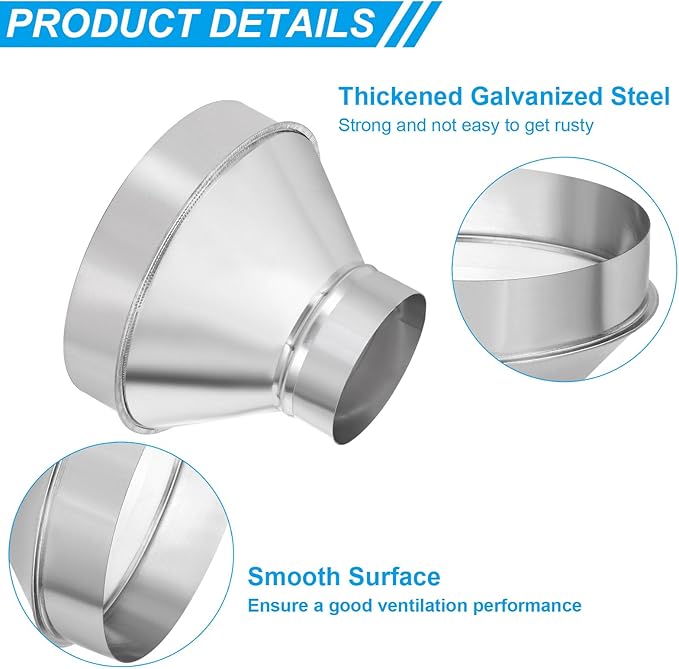 PATIKIL 8 Inch to 4 Inch Round Duct Reducer Increaser Connector, Galvanized Steel Air Duct Adapter Pipe Fitting for Bathroom Kitchen Inline Ventilation Systems, Silver Tone
