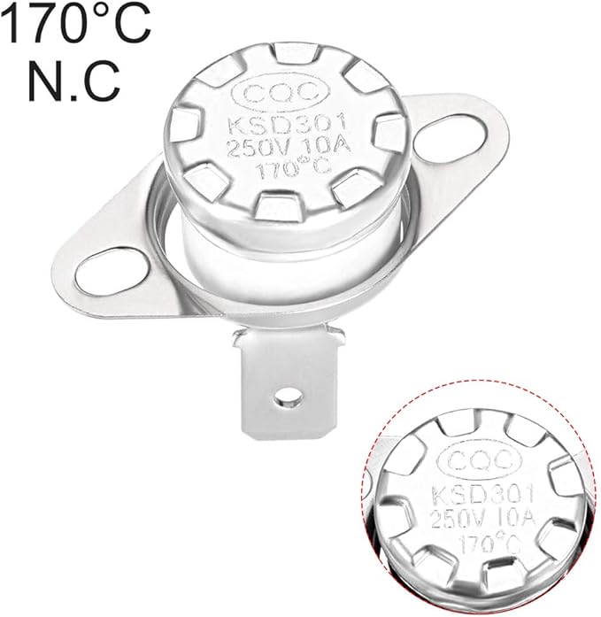 uxcell KSD301 Thermostat 170°C/338°F 10A Normally Closed N.C Adjust Snap Disc Temperature Switch for Microwaves,Oven,Coffee Maker 2pcs,Ceramic Material