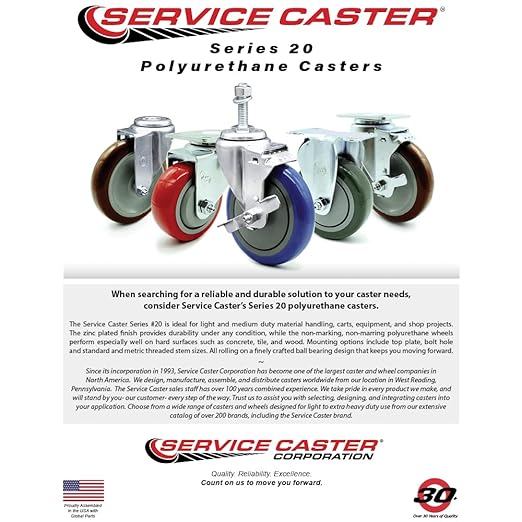 Service Caster Brand Replacement Set for Uline Casters - Swivel 1-1/2 Inch Expanding Stem Casters with 4 Inch Maroon Polyurethane Wheel-Includes 4 Swivel Casters and Brakes-Fits Uline Worktable H-5746