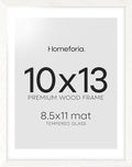 Homeforia White Frame 10x13 Wood, High End Oak 10x13 Picture Frames with Mat 8.5x11, 10 x 13 White Wooden Poster Frames Matted to 8.5 x 11 inch Photo, 13by10 Frames, Tempered Glass, Wall Kit, Set of 1