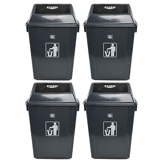4-Pack 13 Gallon Grey Trash Can, Heavy-Duty Garbage Bin with Swing Lid for Office, Campus, and Home Use