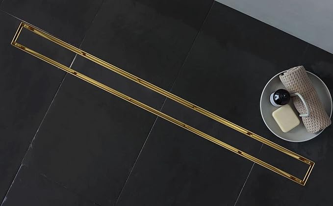 Linear Shower Drain 36", Brushed Gold Floor Drain with Tiled Insert Grate & Hair Strainer, 304 Stainless Steel Bathroom 2-in-1 Tiled in Drain, CUPC Certified (Brushed Gold, 36'')
