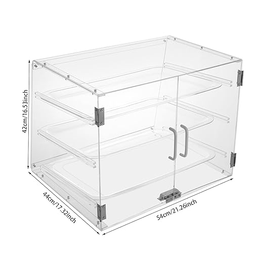 Pastry Display Case, 3 Tier Commercial Acrylic Display Cabinet, Countertop Dust Proof Bread Storage Case, Large Bakery Storage Box for Bakery, Coffee Shop, Snack Shop, Convenience Store