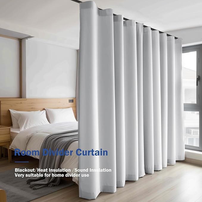 Room Divider Blackout Curtain Track Curtains Wall Dividers Panels Screen for Living Rooms Bedroom Office Privacy Partition Separation, W100 × L108 Inch,1 Panel, White