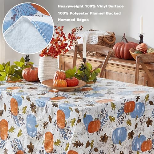 Newbridge Thanksgiving Blue Pumpkin 60 x 84 Inch Rectangle Vinyl Tablecloth