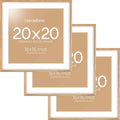 Homeforia 20x20 Wood Picture Frame, High End Natural Oak 20 x 20 Square Light Wooden Frames with Mat 16 by 16 inch Photo, 20by20 Poster Frames Matted to 16x16 Print, Tempered Glass, Wall Kit, Set of 3