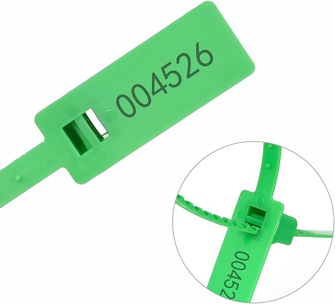 Heavy Duty Plastic Security Seal - Self Locking Tamper Evident Shipping Tags, Numbered Pull Tight Securing Straps for Truck Trailer, Length 337 mm 13.2" (Green 500 PCS)