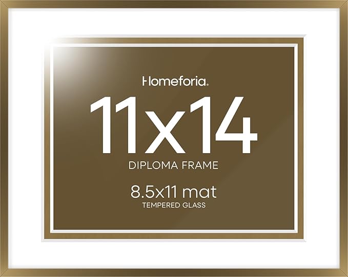 Homeforia 11x14 Diploma Frame Bronze, High End Metal 11 x 14 Certificate Frames with Mat 8.5 by 11, 11by14 Document Frame Matted to 8.5x11, Award Graduation Frames, Tempered Glass, Wall Kit, Set of 1