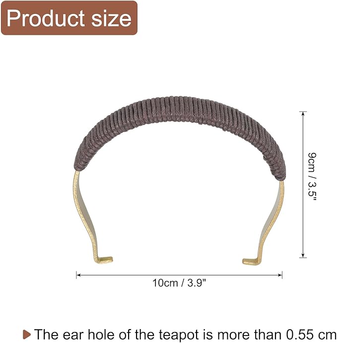 uxcell Metal Tea Pot Handle Internal Buckle Teapot Rope Wrapped U-Shape Handle Replacement for Span 3.5-4.5 Inch Ceramic Pottery Teapot Kettle Accessories Supplies, Gold/Brown