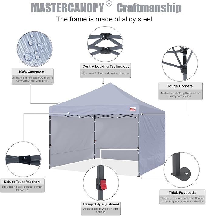 MASTERCANOPY Heavy Duty Pop-up Canopy Tent with Sidewalls (8x8,Gray)