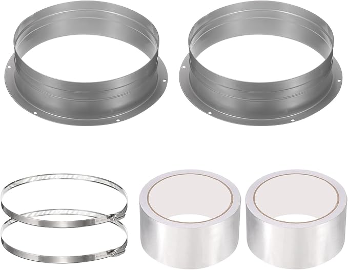 PATIKIL 8 Inch Duct Connector Flange, 2 Pack Galvanized Iron Straight Pipe Flange Dryer Vent Connector with Clamp for Air Heating Cooling Ventilation HVAC System, Silver