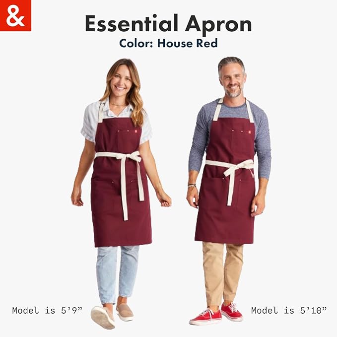 hedley & bennett Essential Apron - Lightweight Cotton Canvas Kitchen Apron with Pockets & Towel Loop - Professional Chef Workwear for Baking & Cooking - House Red