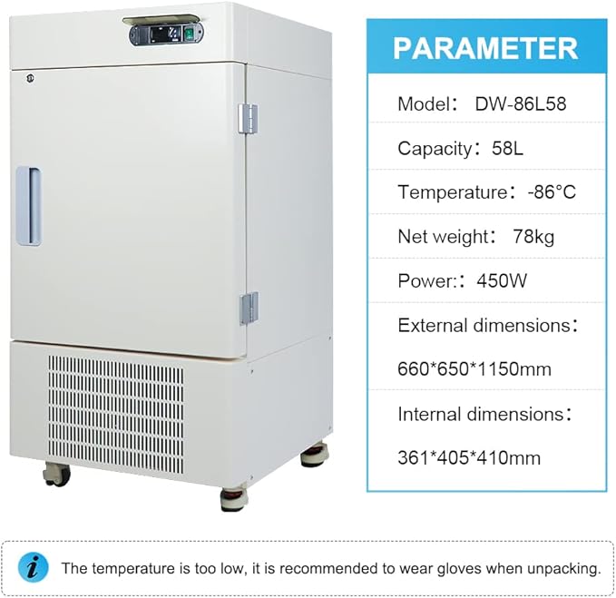 -122 °F Ultra-Low Temperature Freezer 58L Lab Cryogenic Refrigerator -86°C Samples Flash Freezer for Laboratory Samples Storage (58L-S)