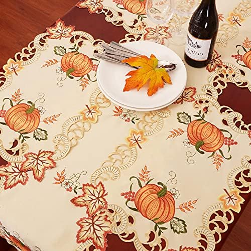 Simhomsen Thanksgiving Harvest Pumpkins Table Runners for Autumn Or Fall Decorations, Embroidery (14 × 54 Inches)