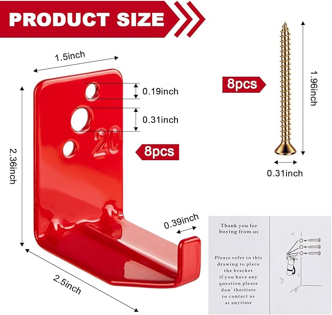 8 Pack Fire Extinguisher Mount Bracket, 5 to 40 lb Fire Extinguisher Holder with Expansion Screws, Universal Bracket Kit Fits Extinguishers Cabinet Wall Hook Hanger