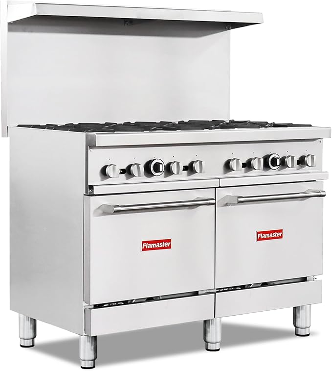 Commercial 48" Gas Range with Convection Oven, 8 Open Burners and Under Full Size Oven 240000 BTU & 33000 Static Oven,NG/LPG Conversion kit, Manual Gas Valve,Freestanding Gas Range for Restaurants