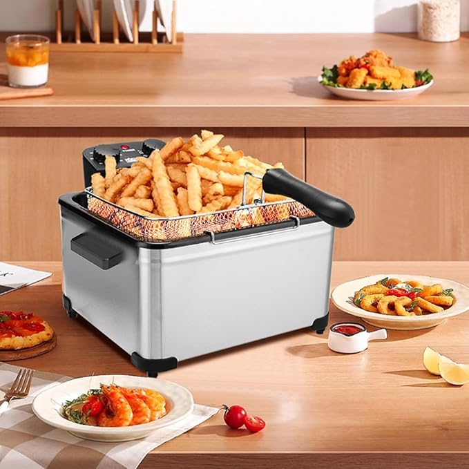 1800W 5 Liters/21 Cups Large Electric Deep Fryer with 3 Frying Baskets for Home Use