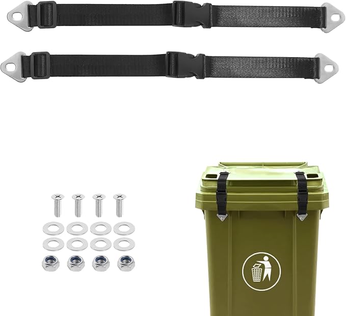 Bear Proof Trash Can Lock, Adjustable Garbage Can Straps with Lid Lock, Animal Proof Trash Can Locks for Bears, Raccoons, Critters, Outdoor Trash Can Enclosure, Black