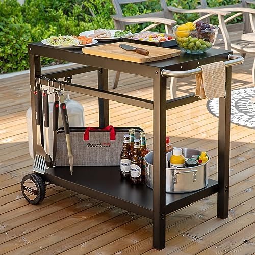 Royal Gourmet Outdoor Grill Cart, 33.5" x 19.7",2-Shelf Table with Wheels