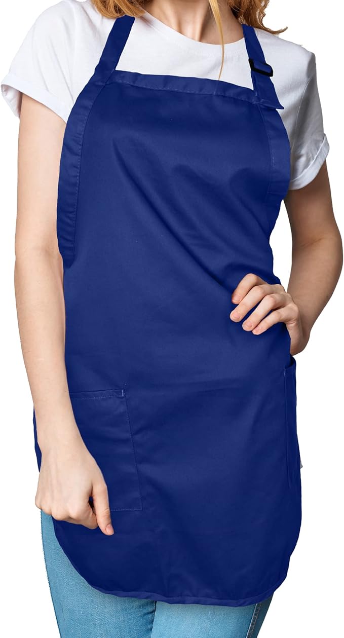 DALIX Apron Commercial Restaurant Home Bib Spun Poly Cotton Kitchen Aprons (2 Pockets) in Navy Blue 2 Pack