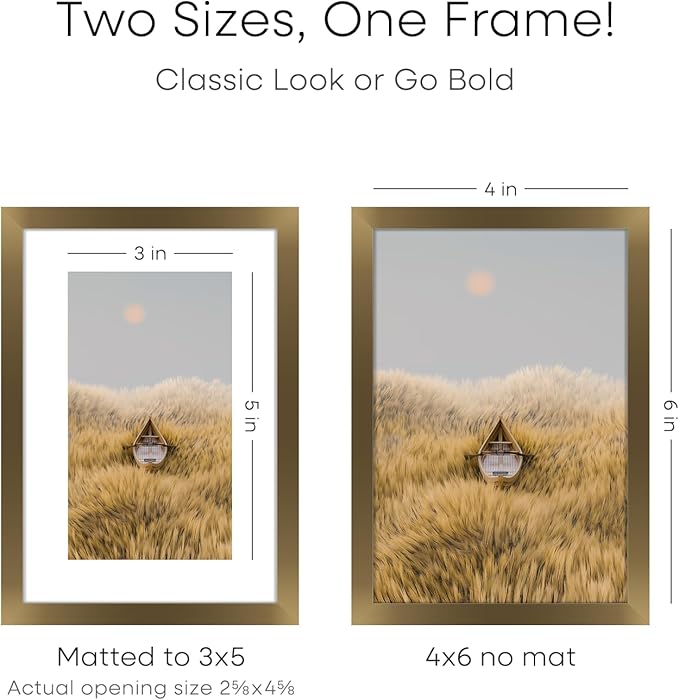 Homeforia 4x6 Picture Frame Bronze, High End Metal 4 x 6 Brass Frames with Mat 3 x 5 for Art, 4x6 Desk Frame Matted to 3x5 inch Photo, 4 by 6 Wall or Tabletop Frame, Tempered Glass, Wall Kit, Set of 3