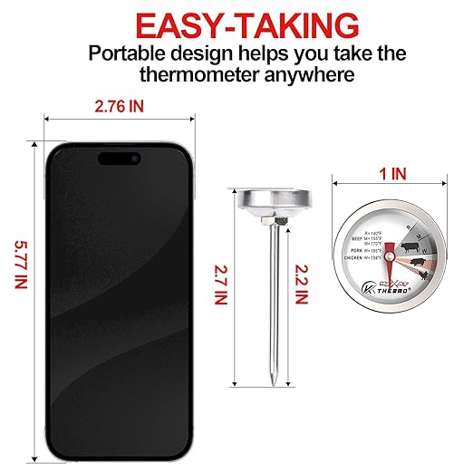 Mini Custom Poultry Meat Thermometer Steak Thermometer for Grilling Instant Read Cooking Thermometer Stainless Dial Steel for Beef, Pork and Chicken 2pcs