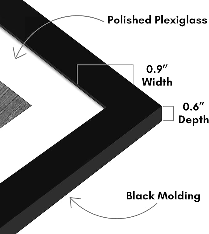 Americanflat 9x9 Picture Frame with Polished Plexiglass - Set of 5 - Use as 6x6 Frame with Mat or Display 9x9 Photo Without Mat - Galleria Collection - Square Frames for Tabletop and Wall - Black