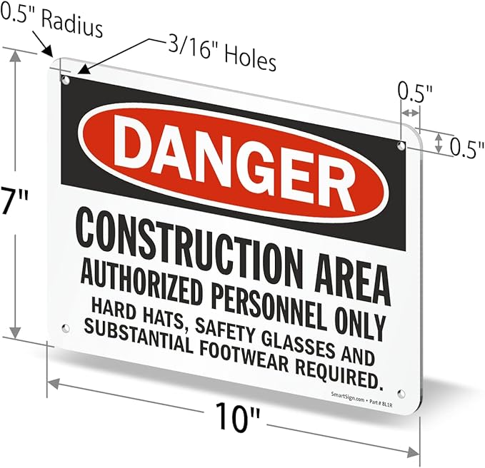SmartSign "Danger - Construction Area, Authorized Personnel Only" Sign | 7" x 10" Aluminum