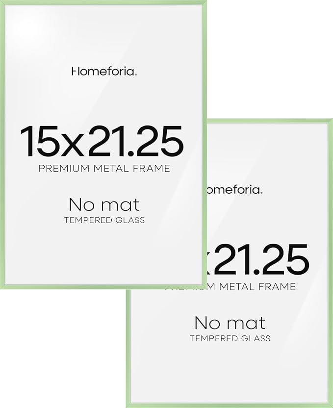 Homeforia 15x21.25 Sage Green Puzzle Frame, High End Metal 15 x 21.25 Picture Frames without Mat, 21.25x15 Thin Poster Frame for Wall, 15by21.25 Puzzle Photo Frames, Tempered Glass, Wall Kit, Set of 2