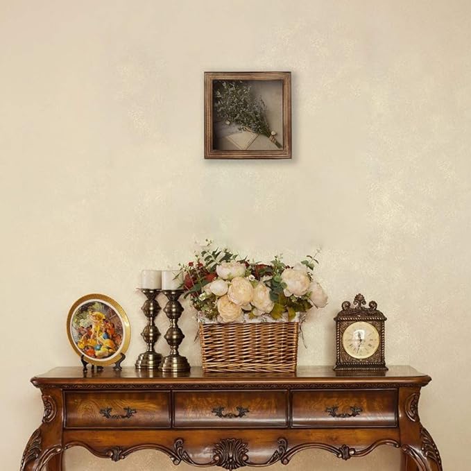 Freezing point Shadow Box Frame 8x8 Shadow Boxes Display Case with Linen Back Memorabilia Awards Medals Bouquet Photos Picture Badge Wedding Memory Box for Keepsakes Carbonized Small Pin Board