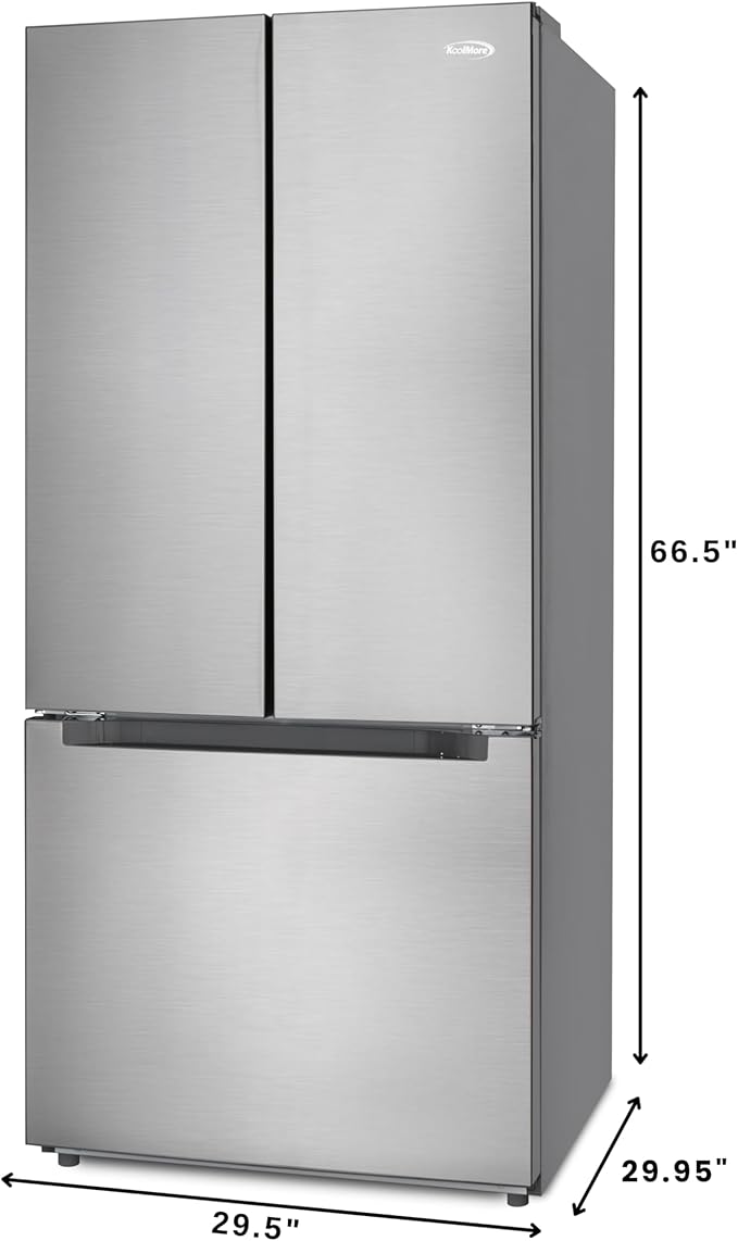 KoolMore 30-Inch and 18.5 cu. ft. Counter Depth French Door Refrigerator with Three Doors and Deep Freezer in Stainless-Steel (KM-RERFDSS-18C)