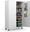 VINGLI Upgraded Wide & Deep Garage Storage Cabinet, Metal Storage Cabinet with Pegboards, Wheels, Locking Doors and Adjustable Shelves (Gray, 43''W x 20''D x 72''H)