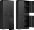 BESFUR Metal Storage Cabinet with 2 Drawers and Adjustable Shelves, 71" H Locking Storage Cabinet for Office, Garage, Home, School, Utility -Black
