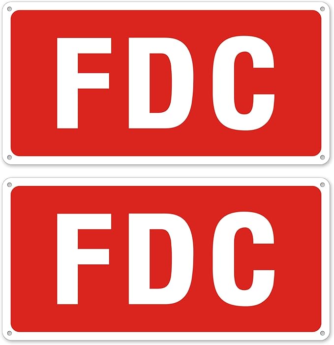 FDC Sign, 2 Pack FDC Sign Outdoor Aluminum Metal Sign, FDC Signs for Fire Department Connection, UV Protected Weather Resistant and Easy to Install (Size: 12x6 inches)
