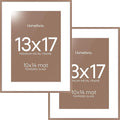 Homeforia 13x17 Picture Frame Mocha, High End Metal 13x17 Poster Frames with Mat 10x14 Photo, 13 x 17 Mocha Frame Matted to 10 by 14 Print, 17by13 Thin Hanging Frames, Tempered Glass, Wall Kit, Set of 2