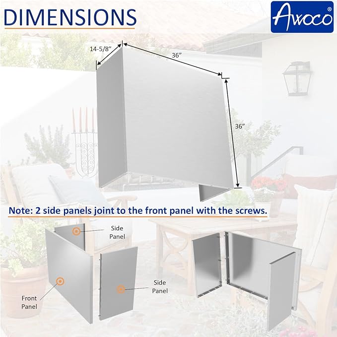 Awoco 36” Outdoor BBQ Vent Hood 17” High Type 304 Stainless Steel, 4 Speeds 1000 CFM, Adjustable LED Lights, 8” Round Top Vent with 36”H Chimney Cover