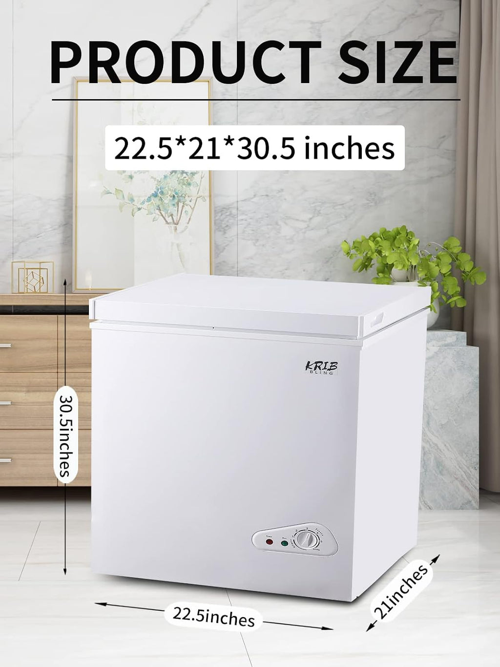 KribBling 5.0 Cu.Ft Chest Freezer with 7 Gears Temperature Control(-16F to -48F), Deep Freezer with a Removable Basket, for House, Kitchen, Garage, Basement, Shop, White, FLG-86Q