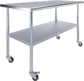 AmGood 60" Long x 30" Deep Stainless Steel Table with Casters