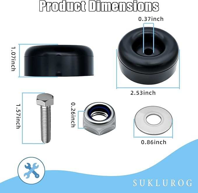 4pack Round Rubber Trailer Bumpers, 2.5" Round Rubber Bump Stops, Compatible with Cargo Trailer Ramp Doors & Truck Gates, Pressure Washers, Air Compressors, Pumps, 4 Pack(Including Screw Kits)