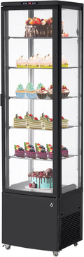 10.5 Cu.Ft Refrigerated Display Case, Floor-Standing Display Refrigerator with LED Light and Adjustable Shelves, Commercial Display Fridge with Casters for Cakes, Coffee, Bakery, Supermarkets, Store