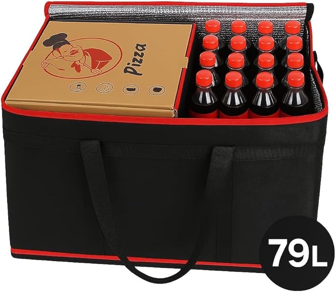 Cooler Insulated Food Delivery Bag & Drink Carrier with Hard Bottom, XXX-Large Pizza Bags for Doordash/Uber Eats, Grocery Catering Travel Thermal Frozen Carrier, Cold Warmer Accessories for Door Dash