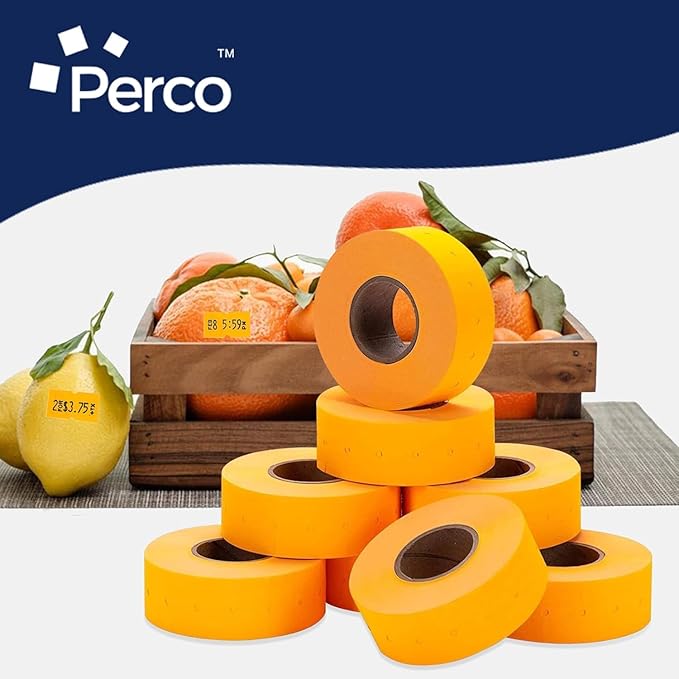 Perco 1 Line Fluorescent Orange Labels - 80 Rolls, 10 Sleeves, 80,000 Blank Price and Date Gun Labels for Perco Lite, X, Plus and Pro 1 Line Price and Date Guns - Made in USA