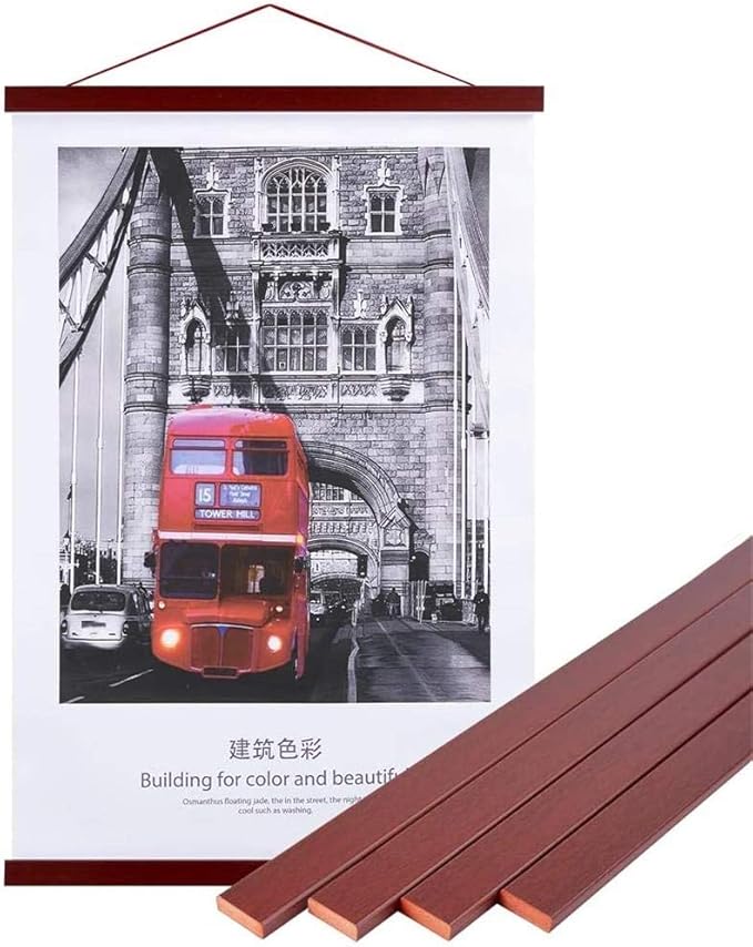 Magnetic Poster Hanger, 12x18 12x16 12x24 Poster Frame Wood Wooden Magnet Print Posters Dowel Scroll Hanger Hangers Hanging Kit for Walls Map Canvas Artwork (Mahogany, 12")